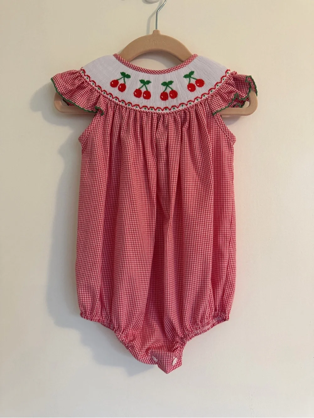 NWOT Edgehill Collection Red Gingham Cherry Smocked One-Piece